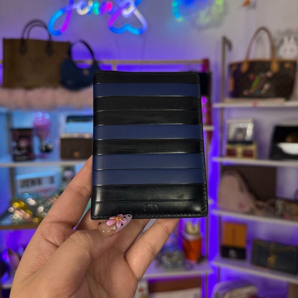 Christian Dior Homme Black & Blue Leather Bi-Fold Wallet Men’s
